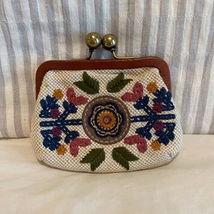 FOSSIL Vintage Reissue Ball Clasp Coin Purse cream pink multi embroidered floral